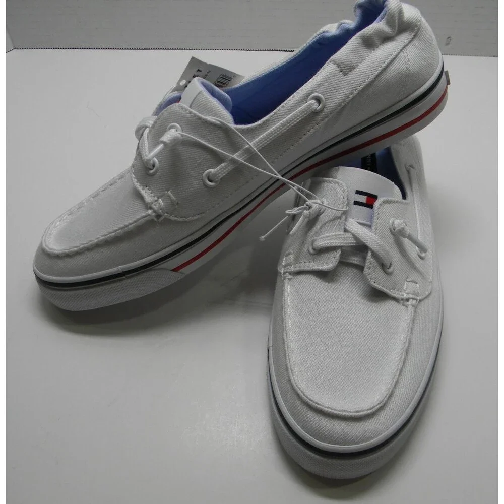 Tommy Hilfiger White Deck Boat Shoes Patriotic Slip-on Nautical Beach NWOT